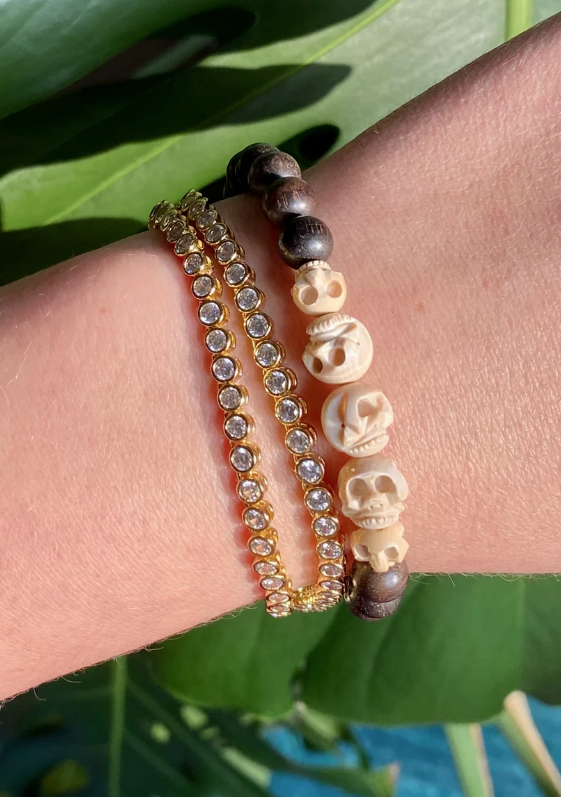 Fossil Mammoth Skulls Bracelet with Ebony Wood
