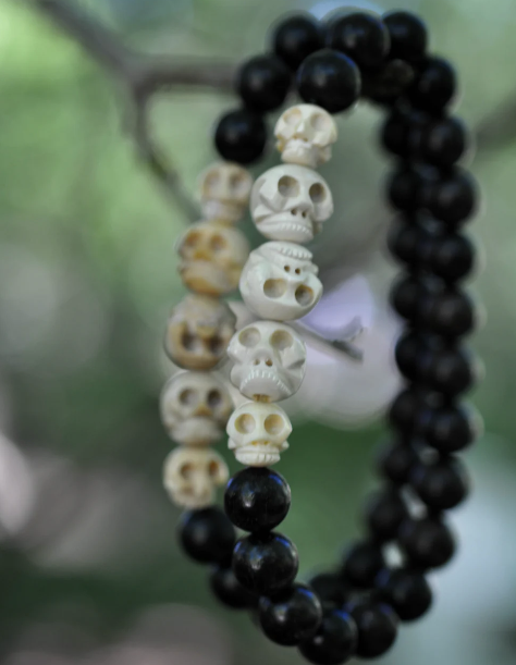 Fossil Mammoth Skulls Bracelet with Ebony Wood