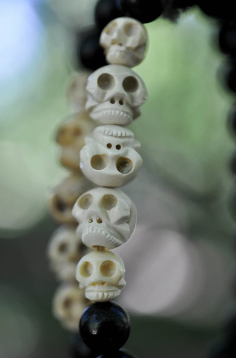 Fossil Mammoth Skulls Bracelet with Ebony Wood