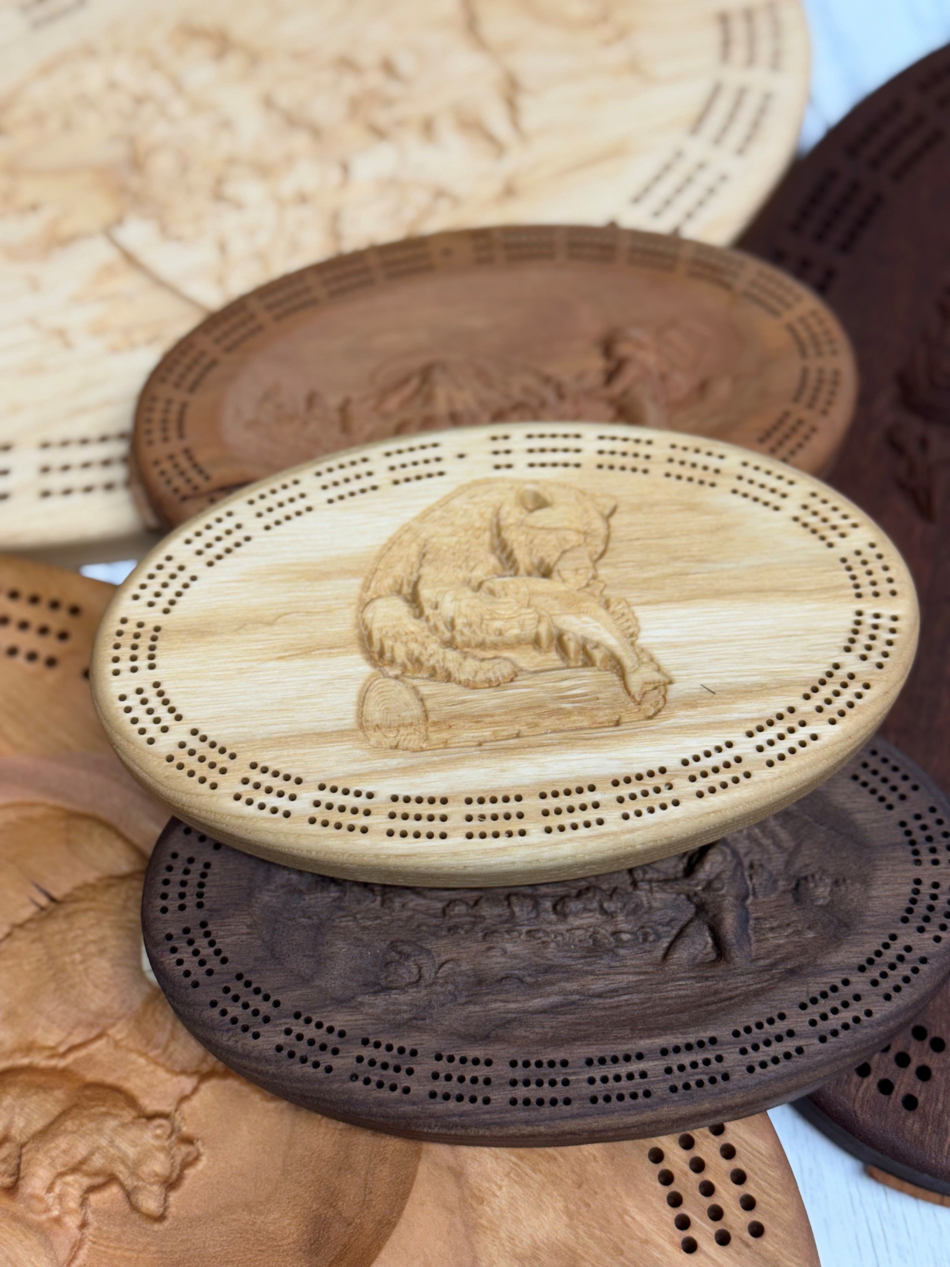 Carved Alaskan Cribbage Boards