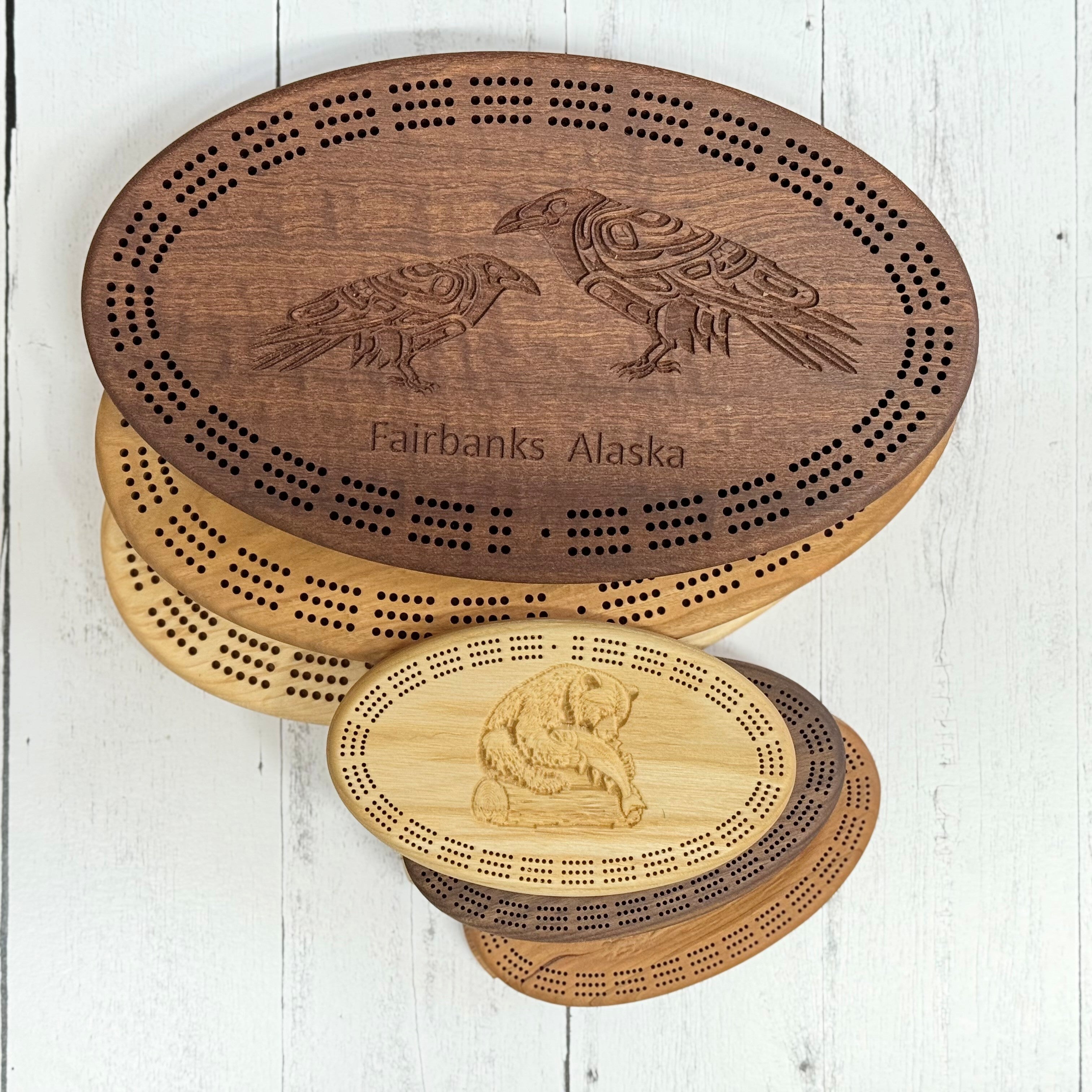 Carved Alaskan Cribbage Boards