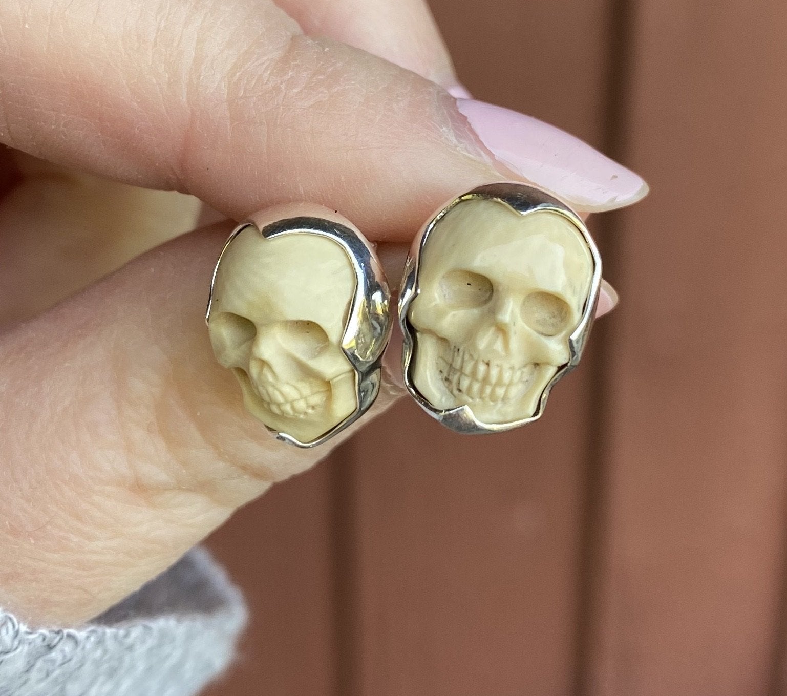 Mammoth Ivory Skull Earrings