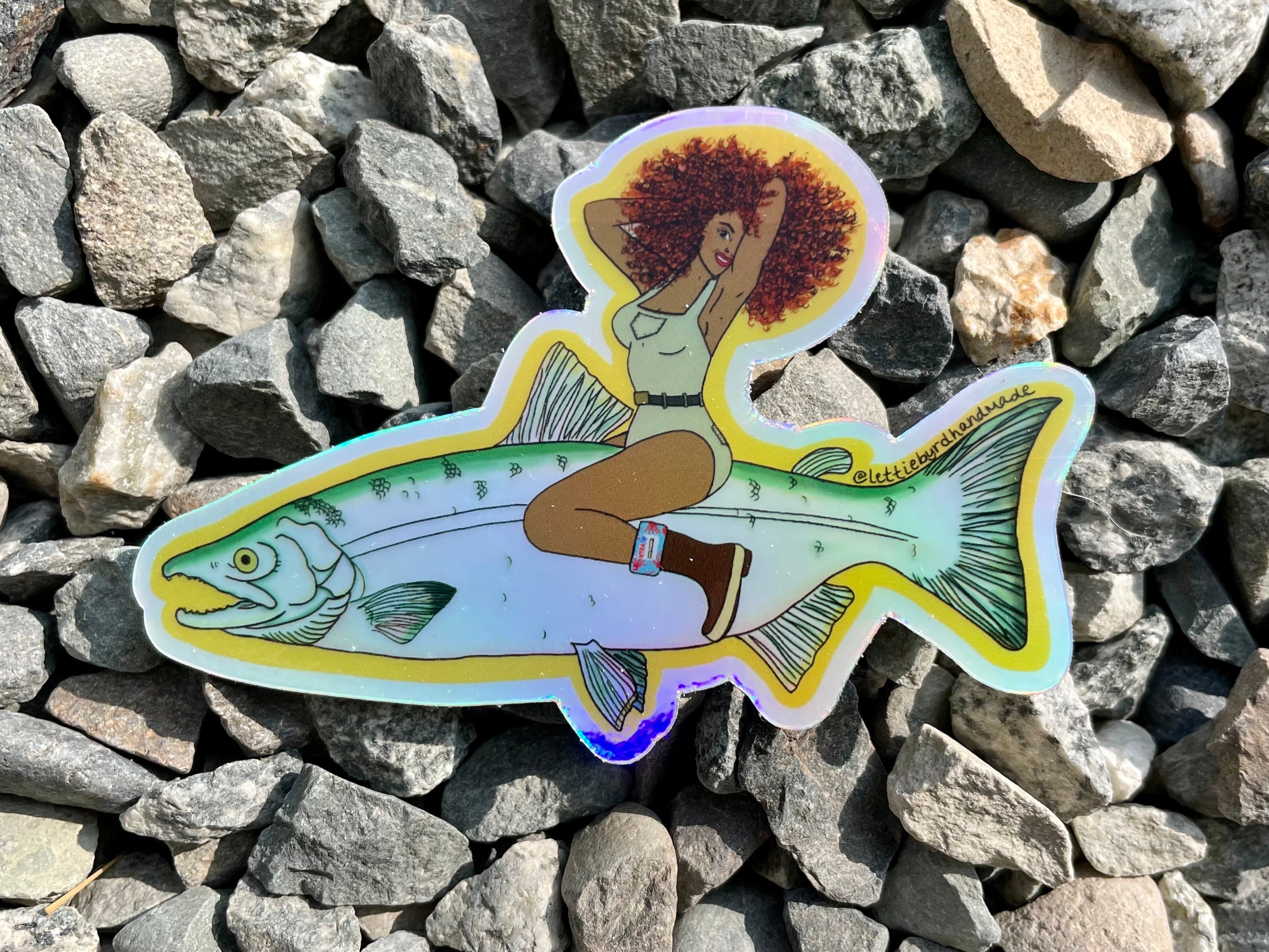 Catch of the Day Pinup AK Girl Sticker
