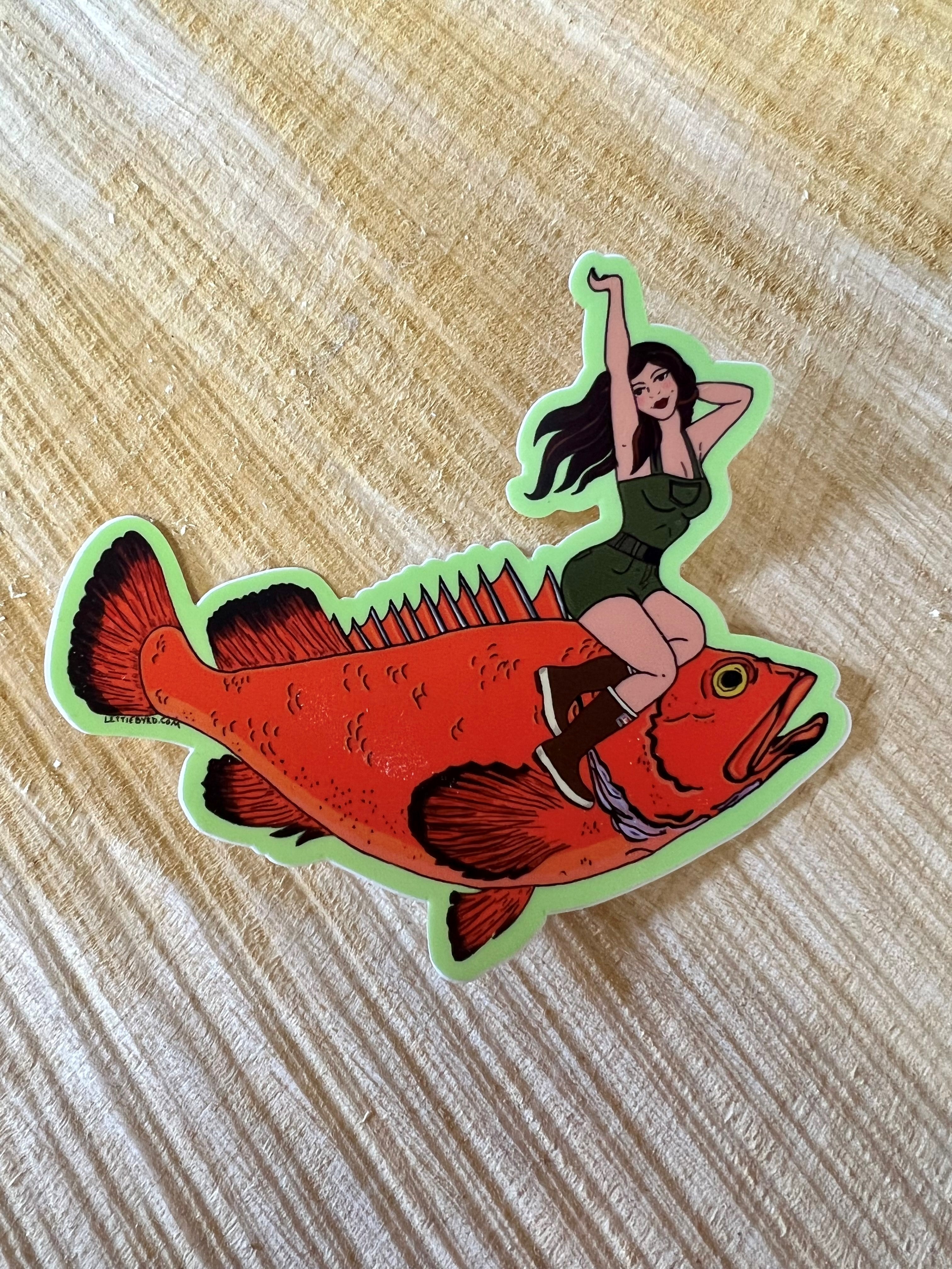 Catch of the Day Pinup AK Girl Sticker