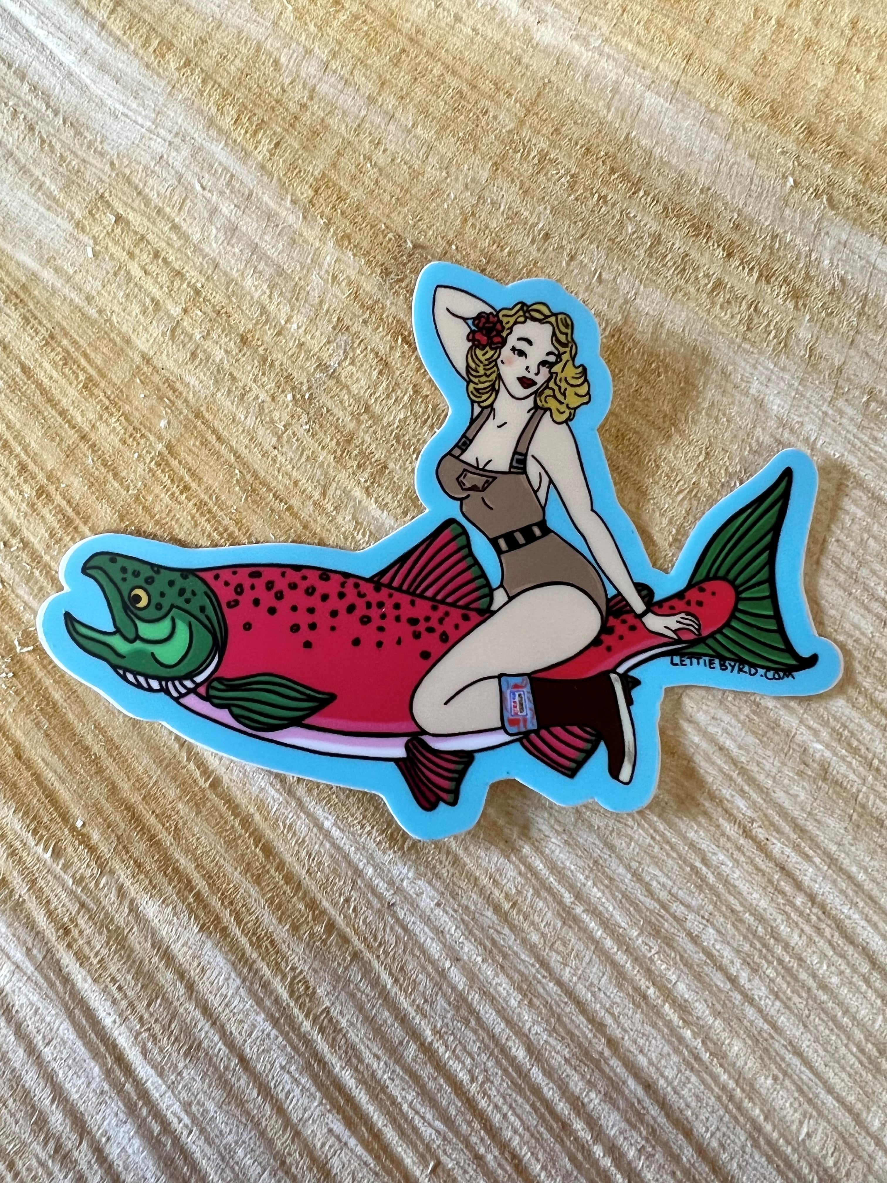 Catch of the Day Pinup AK Girl Sticker