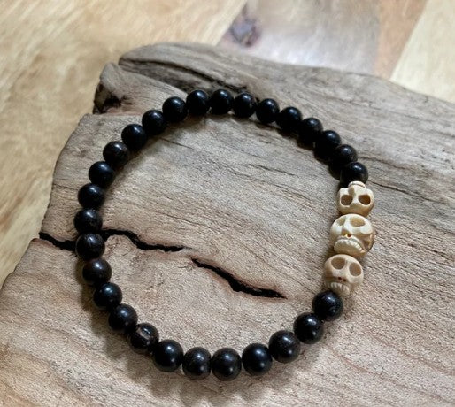 Fossil Mammoth Skulls Bracelet with Ebony Wood