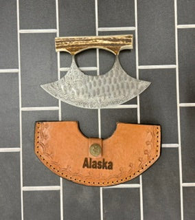 Stag Handle Damascus Ulu w/sheath