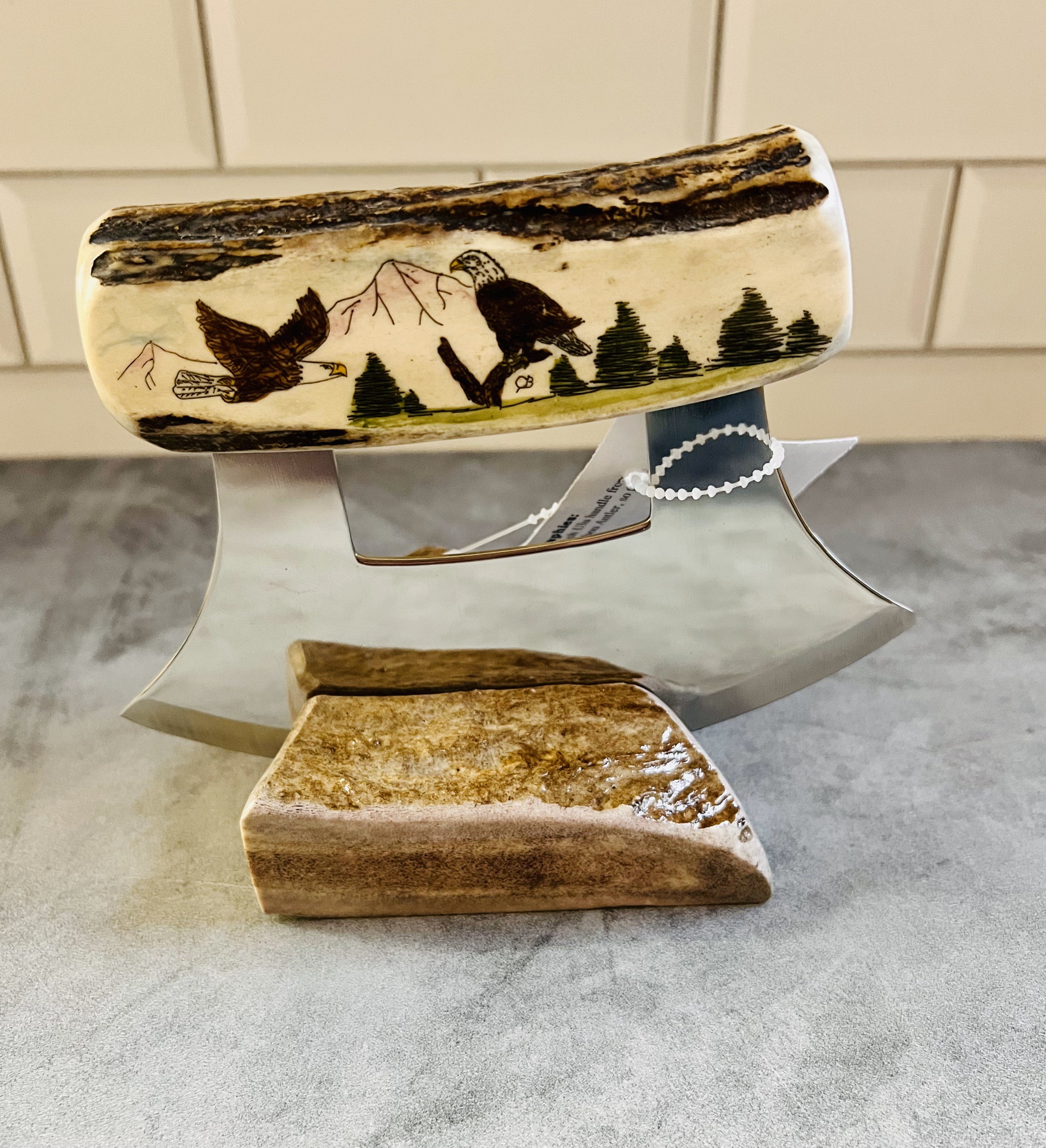 Alaska Scrimshaw Antler Ulu