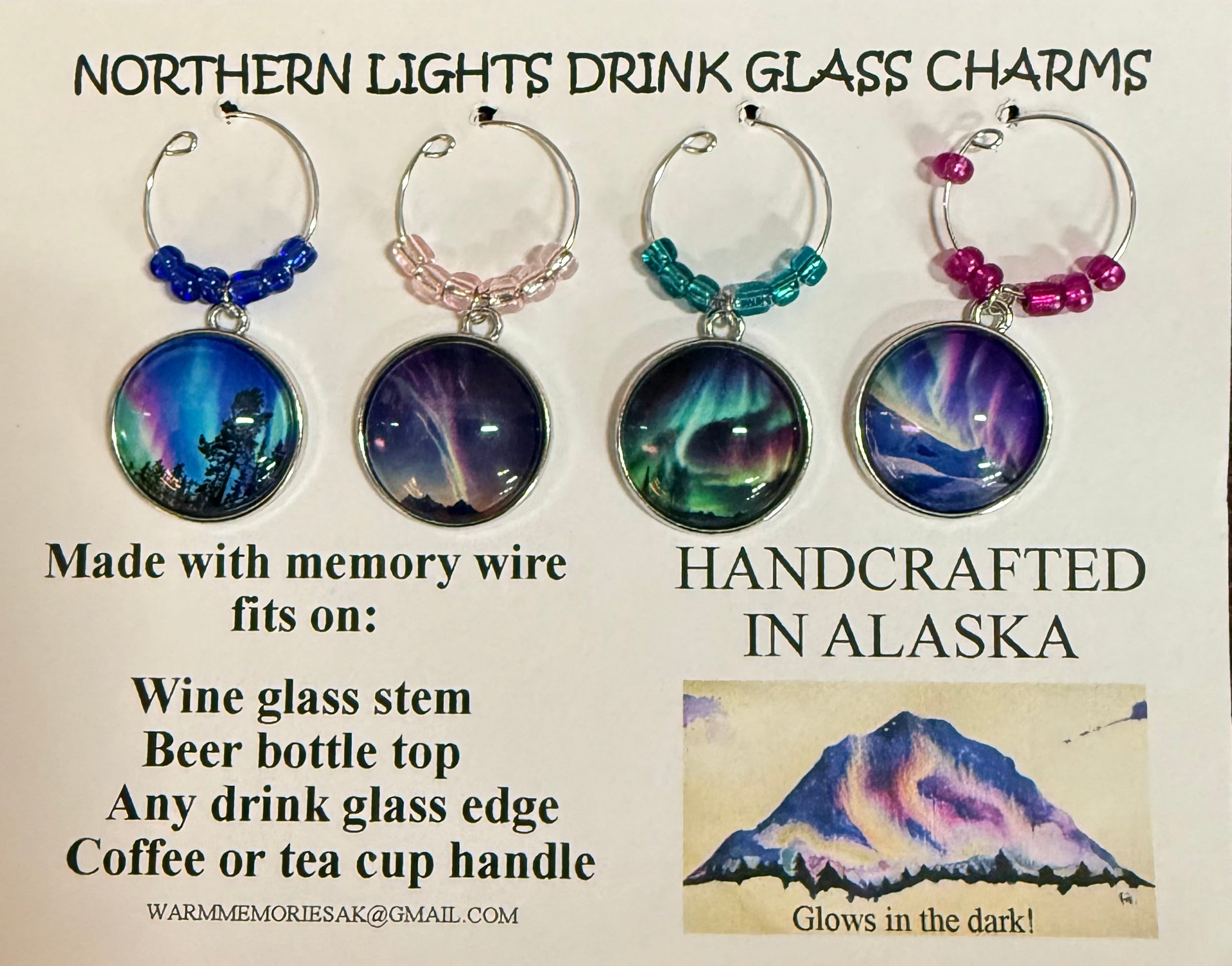 Northern Lights Drink Glass Charms (Glow in the Dark)