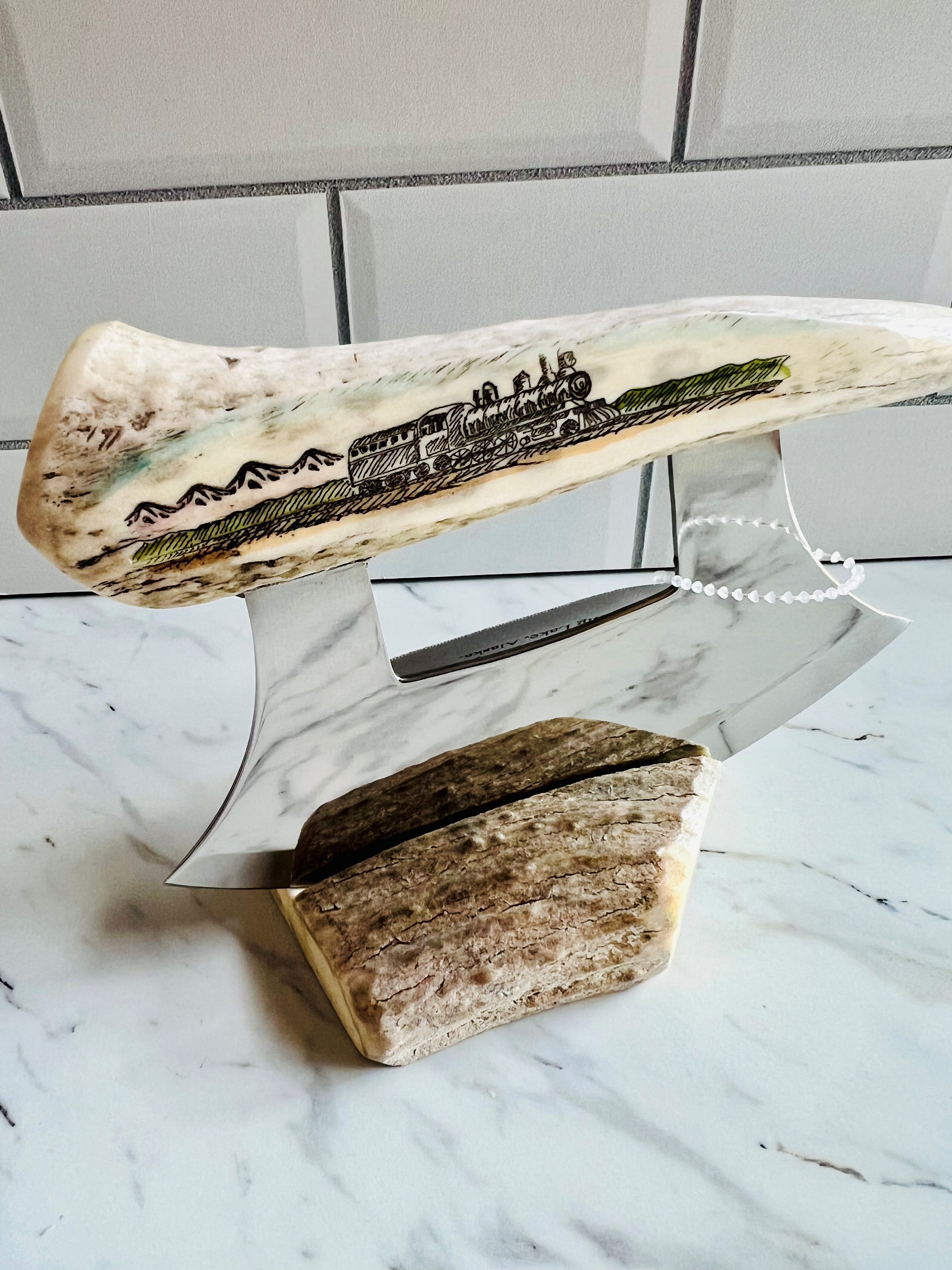 Alaska Scrimshaw Antler Ulu