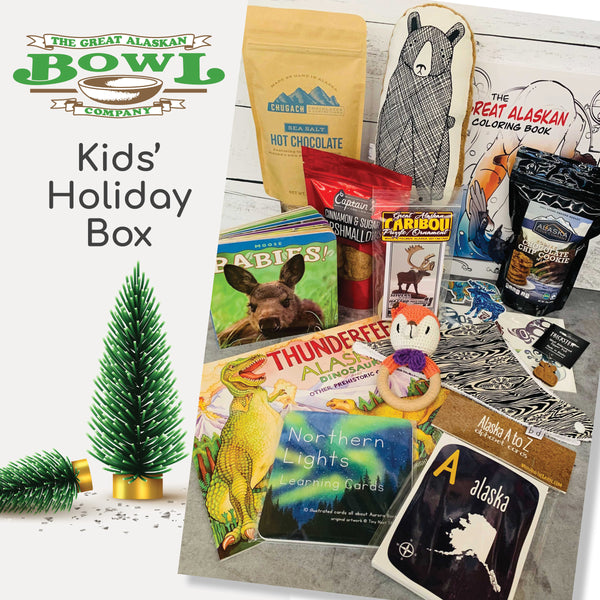 Kids' Holiday Box with example goods.